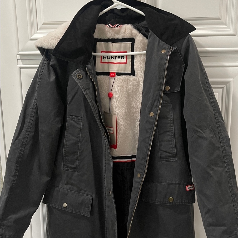 NWT HUNTER long winter hooded coat Ellie Waxed Like Padded Parka Black M - Picture 13 of 17